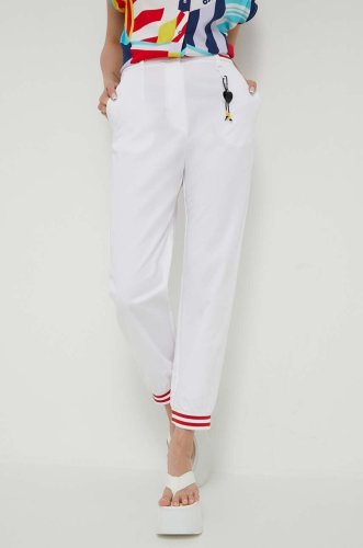 Love moschino pantaloni femei, culoarea alb, drept, high waist
