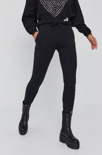 Love moschino pantaloni femei, culoarea negru, material neted