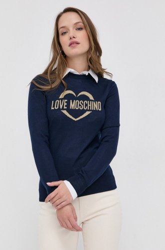Love moschino pulover de lână femei, culoarea albastru marin, light