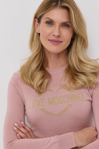 Love moschino pulover de lână femei, culoarea roz, light