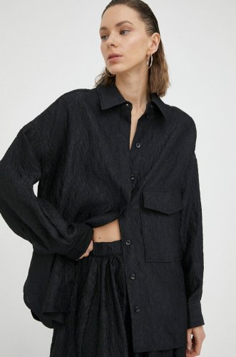 Lovechild camasa femei, culoarea negru, cu guler clasic, relaxed