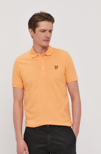 Lyle & scott tricou polo bărbați, culoarea portocaliu, material neted