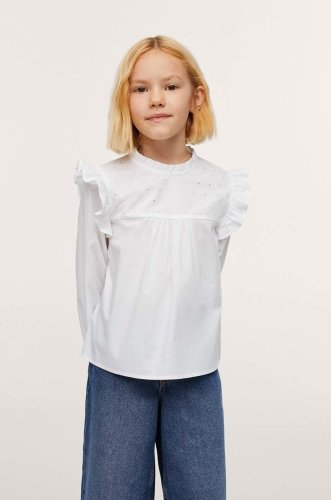 Mango kids bluza de bumbac pentru copii culoarea alb, cu imprimeu