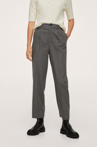 Mango pantaloni alessia femei, culoarea gri, model drept, high waist