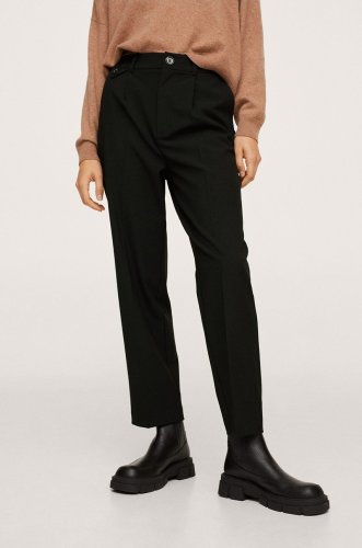 Mango pantaloni alessia femei, culoarea negru, lat, high waist