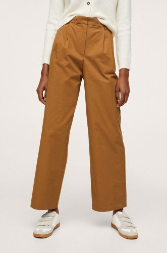 Mango pantaloni femei, culoarea maro, lat, high waist