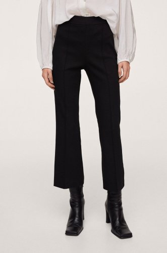 Mango pantaloni femei, culoarea negru, model drept, high waist
