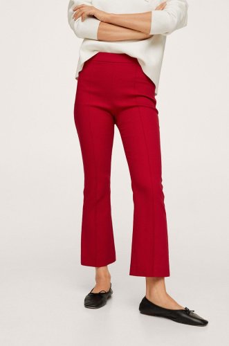 Mango pantaloni femei, culoarea rosu, model drept, high waist