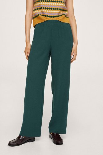 Mango pantaloni femei, culoarea verde, lat, high waist