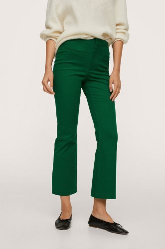 Mango pantaloni femei, culoarea verde, model drept, high waist