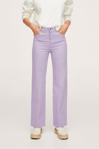 Mango pantaloni femei, culoarea violet, model drept, high waist