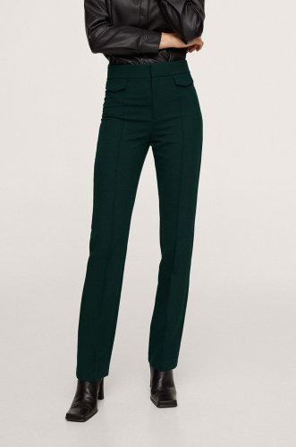Mango pantaloni jess femei, culoarea verde, lat, high waist