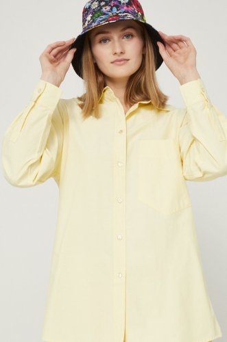 Medicine camasa femei, culoarea galben, cu guler clasic, regular