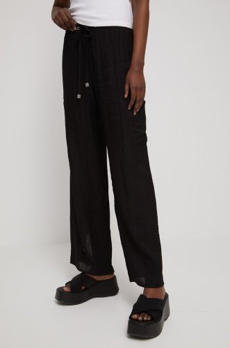 Medicine pantaloni femei, culoarea negru, lat, medium waist