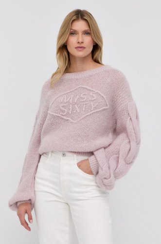 Miss sixty pulover de lână femei, culoarea roz, calduros