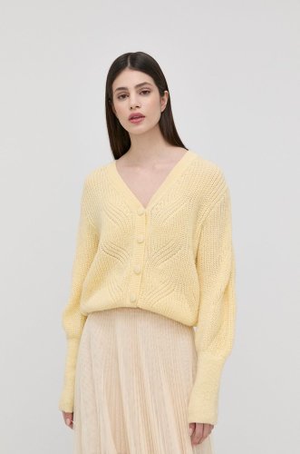 Morgan cardigan din amestec de lana femei, culoarea galben, light