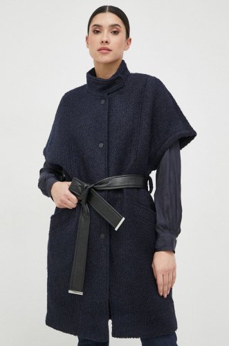 Morgan palton de lana culoarea albastru marin, de tranzitie, oversize