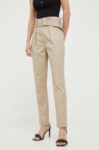 Morgan pantaloni de bumbac culoarea bej, drept, high waist
