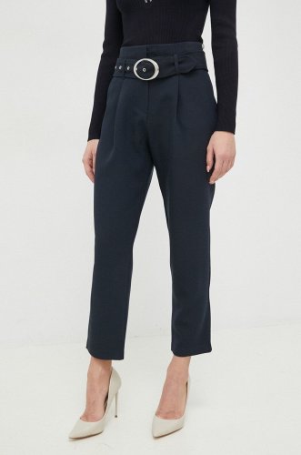 Morgan pantaloni femei, culoarea albastru marin, drept, high waist