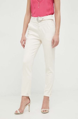 Morgan pantaloni femei, culoarea bej, drept, high waist
