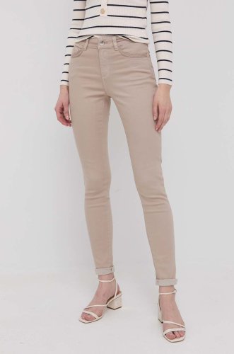 Morgan pantaloni femei, culoarea bej, mulata, medium waist