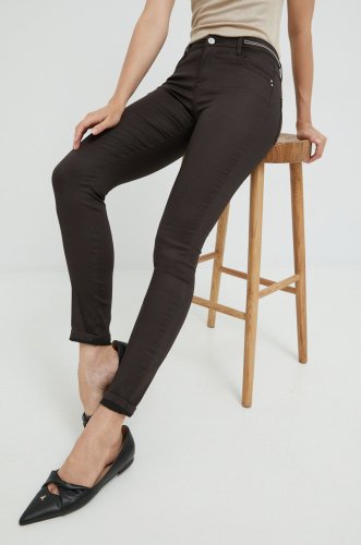 Morgan pantaloni femei, culoarea maro, mulata, medium waist