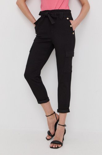 Morgan pantaloni femei, culoarea negru, fason chinos, high waist