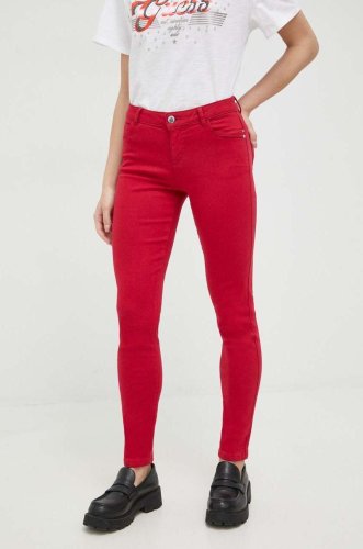 Morgan pantaloni femei, culoarea rosu, mulata, high waist