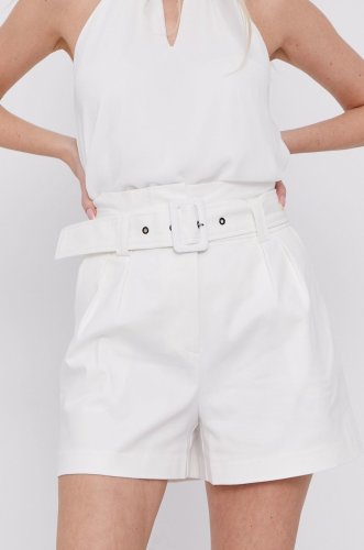 Morgan pantaloni scurți femei, culoarea alb, material neted, high waist