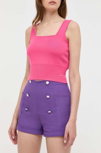 Morgan pantaloni scurti femei, culoarea violet, neted, high waist