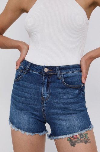 Morgan pantaloni scurți jeans femei, material neted, high waist
