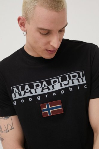 Napapijri tricou din bumbac culoarea negru, cu imprimeu