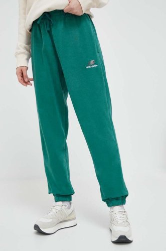 New balance pantaloni de trening culoarea verde, neted