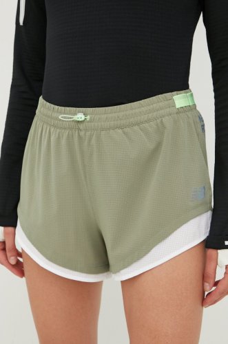 New balance pantaloni scurți de alergare q speed fuel femei, culoarea verde, cu imprimeu, medium waist