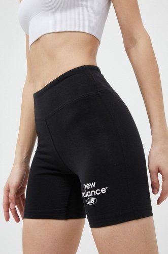 New balance pantaloni scurți femei, culoarea negru, cu imprimeu, high waist ws31504bk-4bk