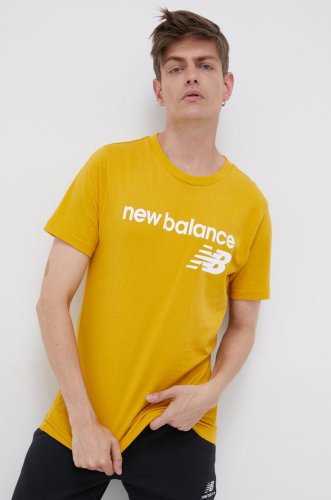 New balance tricou bărbați, culoarea galben, cu imprimeu