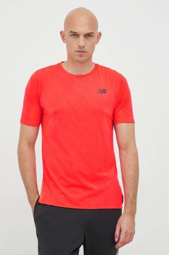 New balance tricou de alergare nyc marathon q speed culoarea rosu, neted