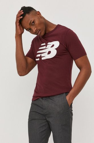 New balance tricou mt03919bg bărbați, culoarea maro, cu imprimeu