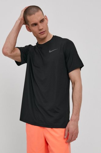 Nike tricou bărbați, culoarea negru, material neted