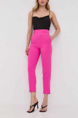 Nissa pantaloni femei, culoarea roz, fason tigareta, high waist