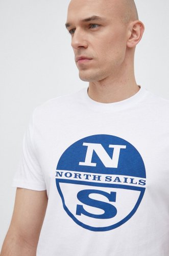North sails tricou din bumbac barbati, culoarea alb, cu imprimeu