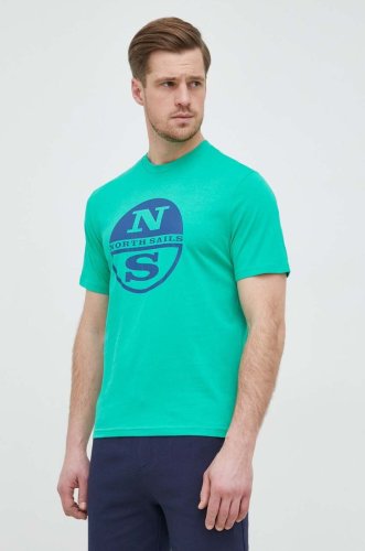 North sails tricou din bumbac barbati, culoarea verde, cu imprimeu