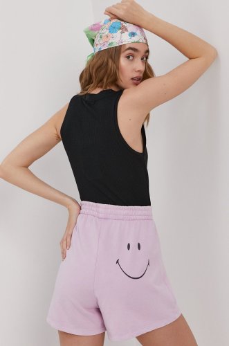 Only pantaloni scurți femei, culoarea violet, material neted, high waist