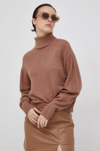 Only pulover femei, culoarea maro, cu guler