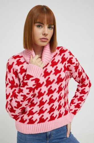 Only pulover femei, culoarea roz, călduros, cu guler