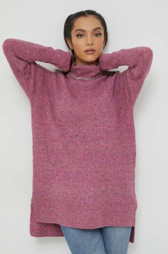 Only pulover femei, culoarea roz, cu guler
