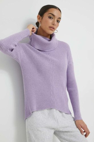 Only pulover femei, culoarea violet, cu guler