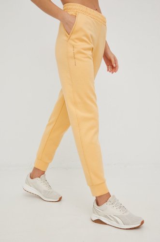 Outhorn pantaloni de trening femei, culoarea galben, neted
