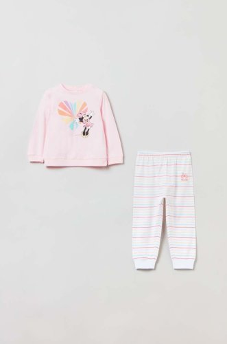 Ovs pijamale pentru bebelusi culoarea roz, cu imprimeu