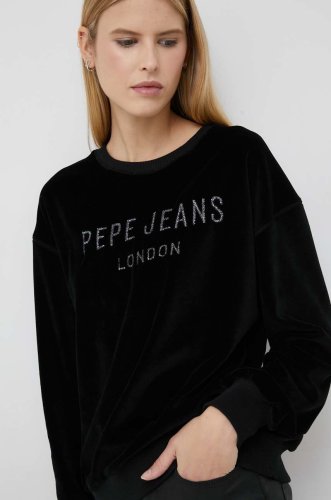 Pepe jeans bluza cora sweat femei, culoarea negru, cu imprimeu